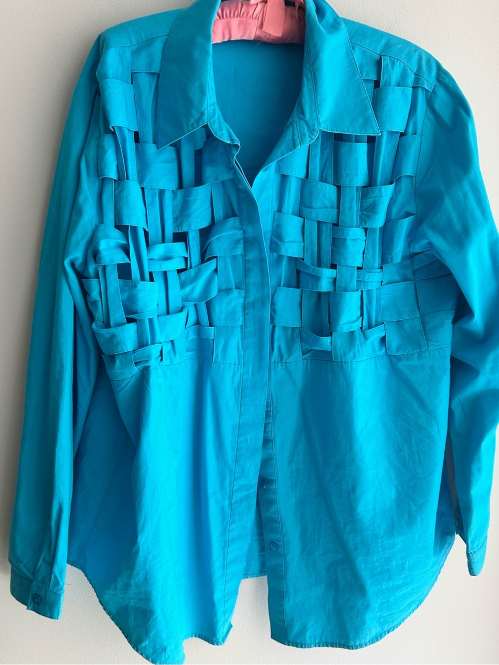 Turquoise Woven Panel Button-Up Shirt